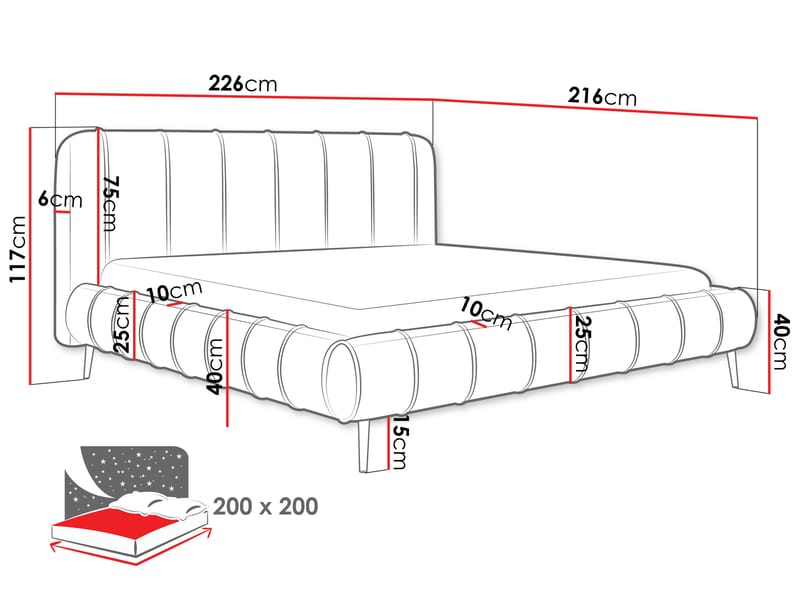 Calrosin Sängram på ben 200x200 cm med Förvaring - Vit - Möbler - Säng - Sängram & sängstomme