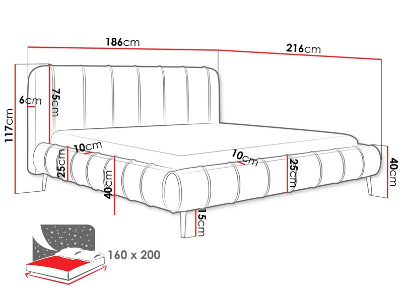 Calrosin Sängram på ben 160x200 cm med Förvaring - Vit - Möbler - Säng - Sängram & sängstomme
