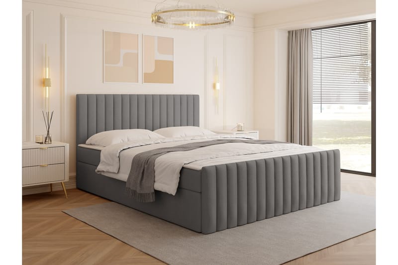 Calrosor Sängpaket Kontinentalsäng med Förvaring 140x200 cm - Grå - Möbler - Säng - Komplett sängpaket
