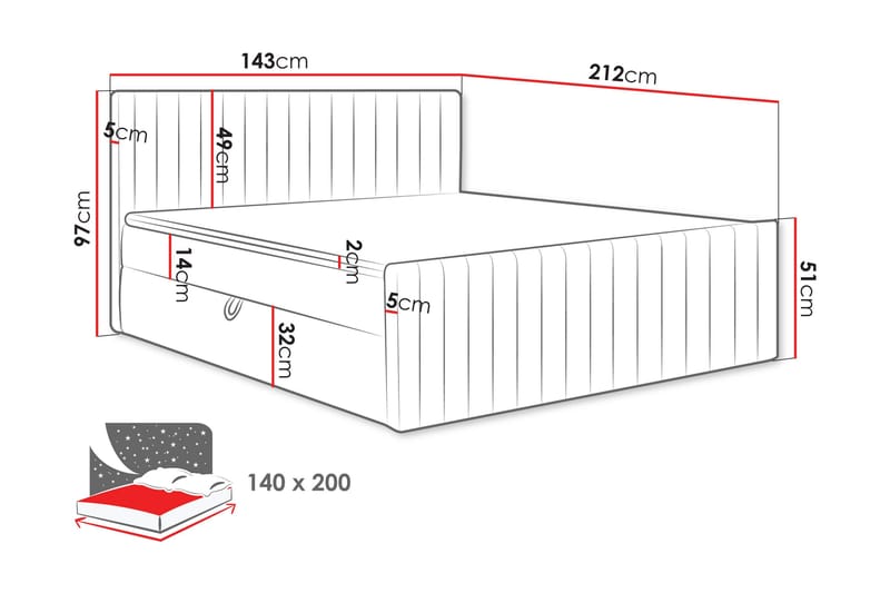 Calrosor Sängpaket Kontinentalsäng med Förvaring 140x200 cm - Svart - Möbler - Säng - Komplett sängpaket