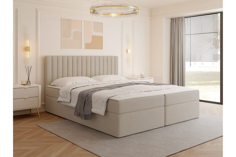 Calrosor Sängpaket Kontinentalsäng med Förvaring 160x200 cm - Beige - Möbler - Säng - Komplett sängpaket