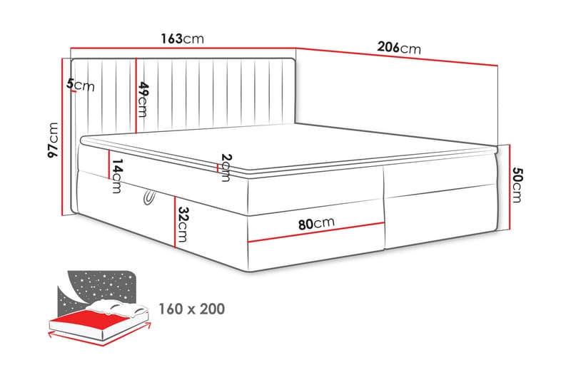 Calrosor Sängpaket Kontinentalsäng med Förvaring 160x200 cm - Grå - Möbler - Säng - Komplett sängpaket