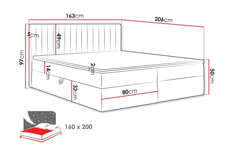 Calrosor Sängpaket Kontinentalsäng med Förvaring 160x200 cm - Grå - Möbler - Säng - Komplett sängpaket