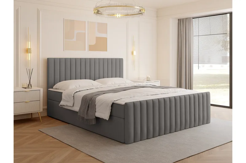 Calrosor Sängpaket Kontinentalsäng med Förvaring 180x200 cm - Grå - Möbler - Säng - Komplett sängpaket