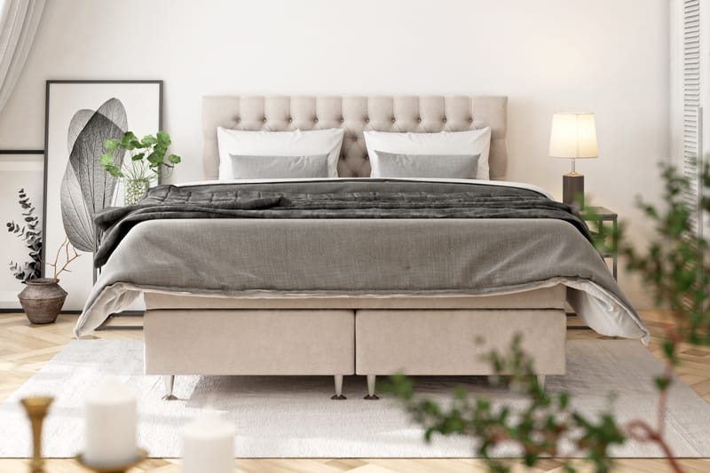 Celine Sängpaket 120x200 cm + Madrasskydd - Beige/Sammet - Möbler - Säng - Komplett sängpaket