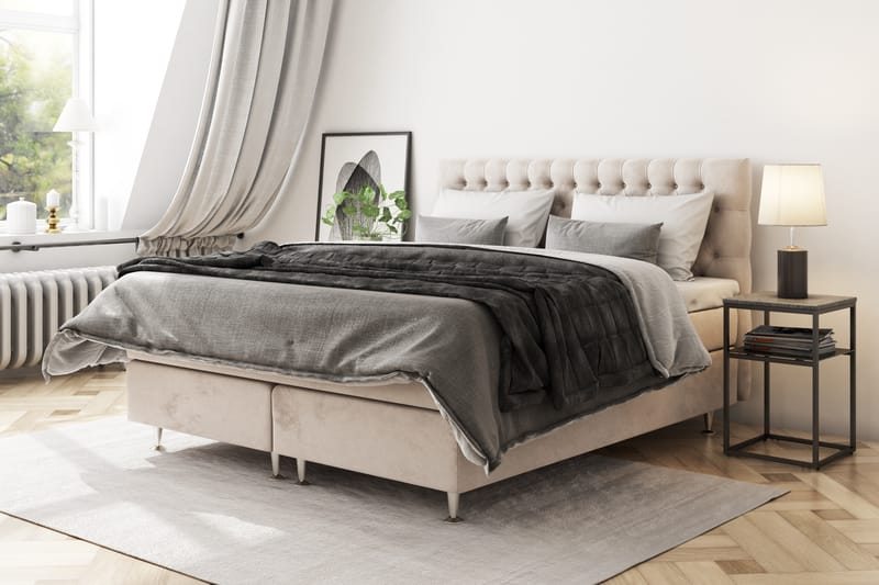 Celine Sängpaket 120x200 cm + Madrasskydd - Beige/Sammet - Möbler - Säng - Komplett sängpaket