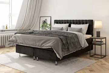 Celine Sängpaket 210x210cm - Svart/Sammet - Möbler - Säng - Kontinentalsäng