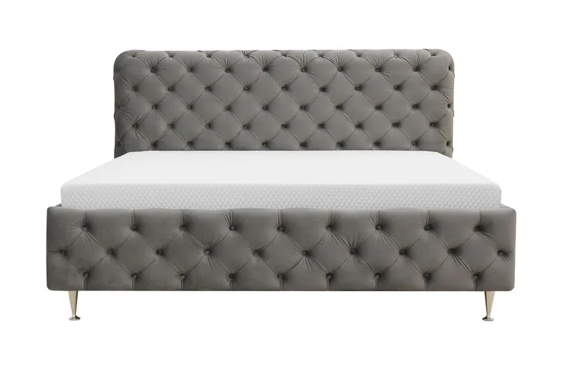 Chesterfield Komplett Sängpaket Sängram med Madrass 160x200 cm, Grå