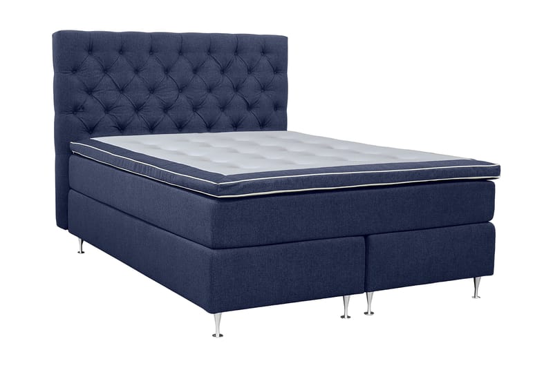 Coral Komplett Sängpaket – Kontinentalsäng 180x200 cm i Tyg med Sänggavel + Bäddmadrass, Blå