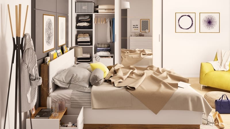 Dentro säng med förvaring 160 x 200 cm - Vit/ek - Vit/stirling ek - Möbler - Säng - Sängram & sängstomme