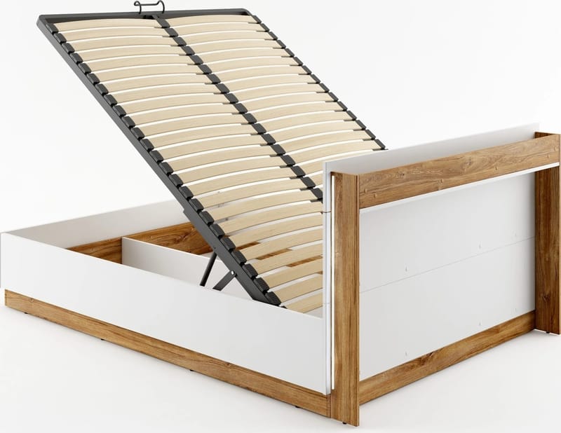 Dentro säng med förvaring 160 x 200 cm - Vit/ek, Vit/stirling ek