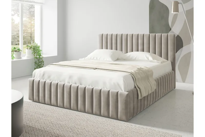 Desio Förvaringssäng 140x200 cm - Beige - Möbler - Säng - Sängram & sängstomme