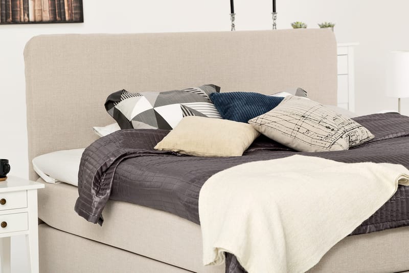 Dolly Komplett Sängpaket – Kontinentalsäng 160x200 cm i Tyg med Sänggavel + Bäddmadrass med Fasthetsgrad Medium - Beige - Möbler - Säng - Kontinentalsäng