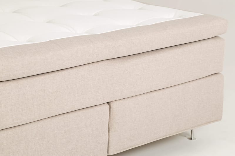 Dolly Komplett Sängpaket – Kontinentalsäng 160x200 cm i Tyg med Sänggavel + Bäddmadrass med Fasthetsgrad Medium - Beige - Möbler - Säng - Kontinentalsäng