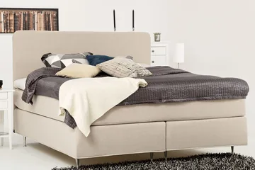 Dolly Komplett Sängpaket – Kontinentalsäng 160x200 cm i Tyg med Sänggavel + Bäddmadrass med Fasthetsgrad Medium - Beige - Möbler - Säng - Kontinentalsäng