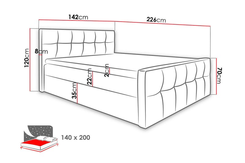 Doncaster Sängpaket Kontinentalsäng 140x200 cm - Röd - Möbler - Säng - Komplett sängpaket
