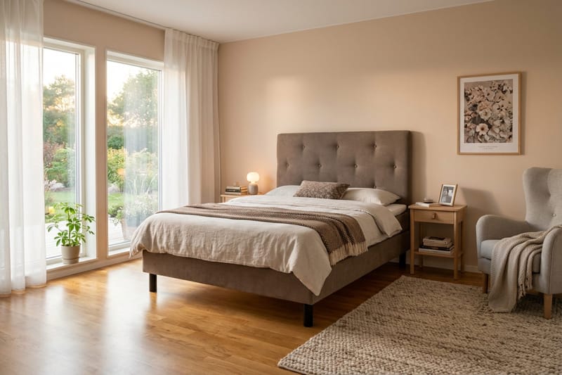 Dream Komplett Sängpaket 140x200 cm Assymetriska knappar - Brun - Möbler - Säng - Kontinentalsäng