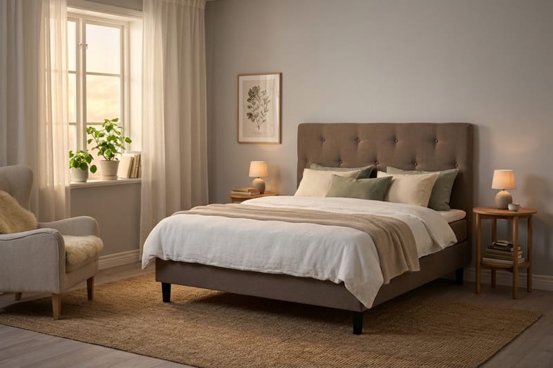 Dream Komplett Sängpaket 160x200 cm Assymetriska knappar - Brun - Möbler - Säng - Kontinentalsäng