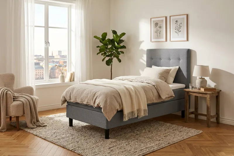 Dream Komplett Sängpaket 90x200 cm Knappar - Grå - Möbler - Säng - Kontinentalsäng