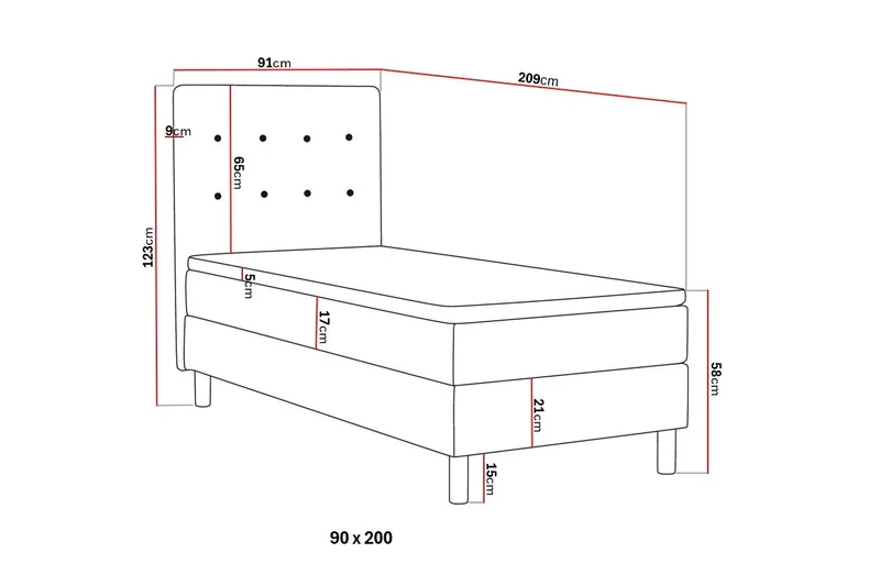 Dream Komplett Sängpaket 90x200 cm Knappar - Svart - Möbler - Säng - Komplett sängpaket