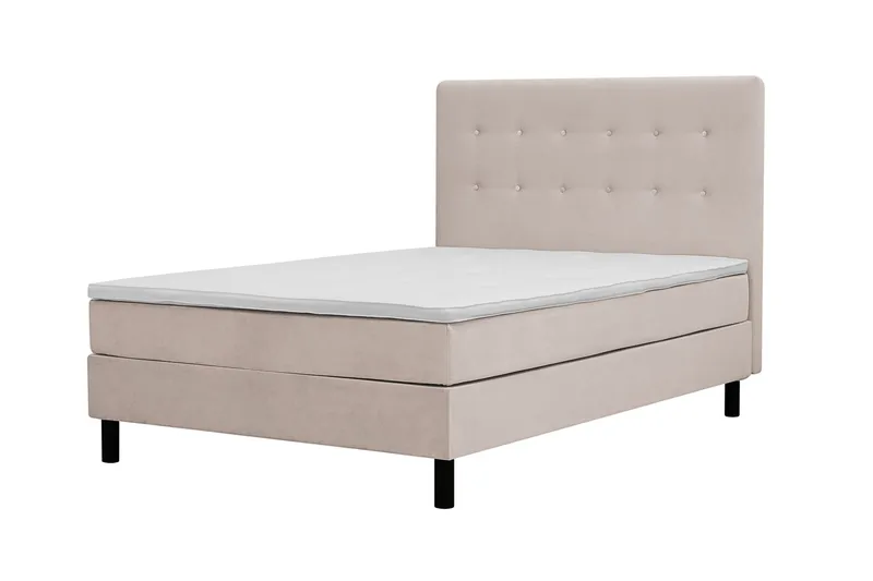 Dream Komplett Sängpaket med Knappad Sänggavel och Bäddmadrass – Kontinentalsäng 120x200 cm i Tyg med Fasthetsgrad Medium - Beige - Möbler - Säng - Komplett sängpaket