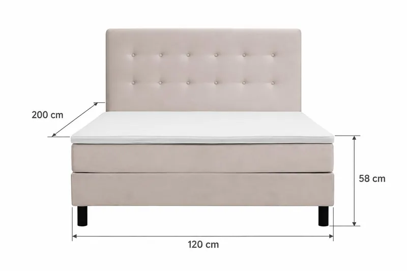 Dream Komplett Sängpaket med Knappad Sänggavel och Bäddmadrass – Kontinentalsäng 120x200 cm i Tyg med Fasthetsgrad Medium - Beige - Möbler - Säng - Komplett sängpaket
