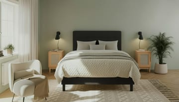 Dream Komplett Sängpaket med Sänggavel och Bäddmadrass – Kontinentalsäng 120x200 cm i Tyg med Fasthetsgrad Medium - Svart - Möbler - Säng - Komplett sängpaket