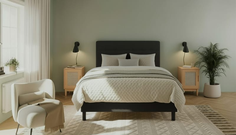 Dream Komplett Sängpaket med Sänggavel och Bäddmadrass – Kontinentalsäng 120x200 cm i Tyg med Fasthetsgrad Medium - Svart - Möbler - Säng - Komplett sängpaket