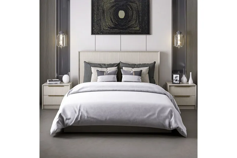 Dubbel Sängram & Sänggavel Fruitland Stone (150 x 35 x 208 cm) - Grå - Möbler - Säng - Sängram & sängstomme