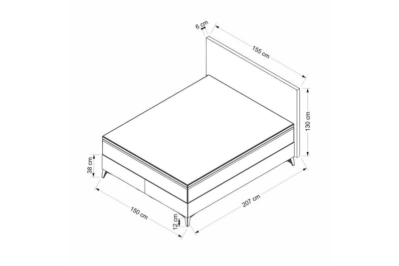Dubbel Sängram & Sänggavel Glenurenora Grå - 150 x 38 x 200 cm - Möbler - Säng - Sängram & sängstomme