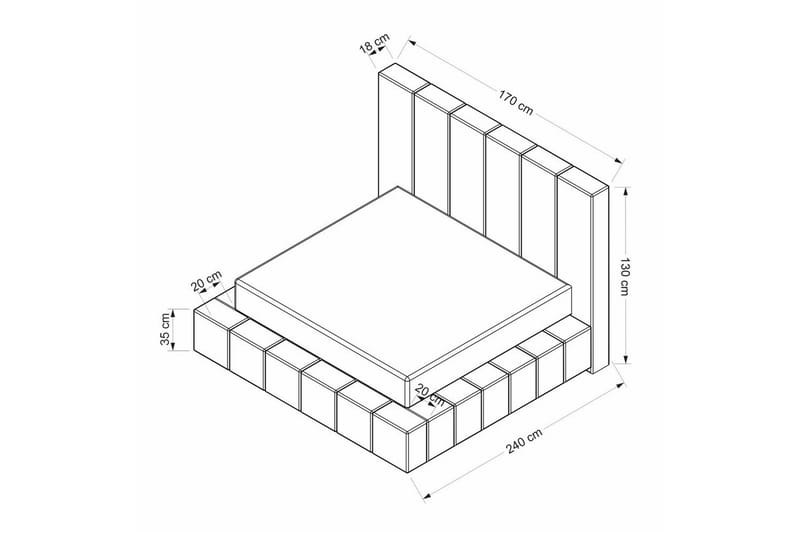 Dubbel Sängram & Sänggavel Rakovica Vit - 170 x 35 x 240 cm - Möbler - Säng - Sängram & sängstomme