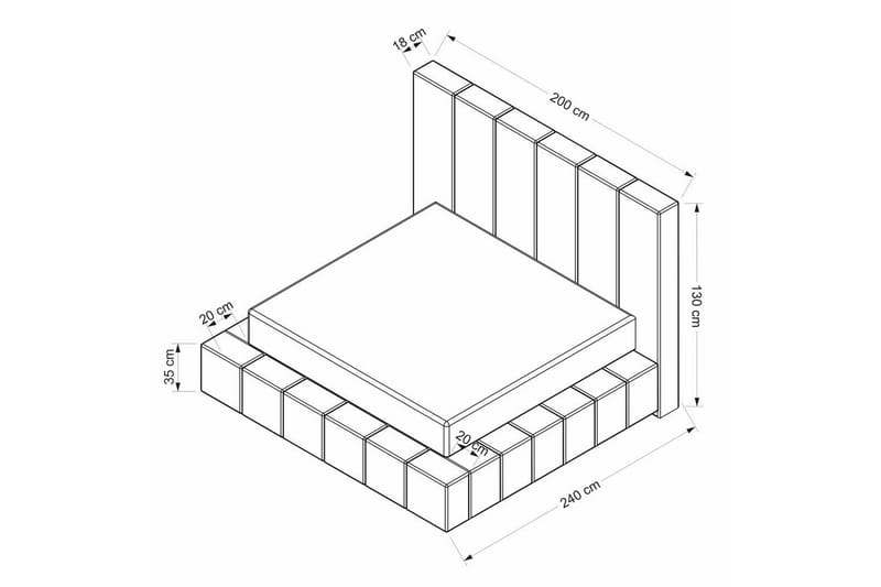 Dubbel Sängram & Sänggavel Rakovica Vit - 200 x 35 x 240 cm - Möbler - Säng - Sängram & sängstomme