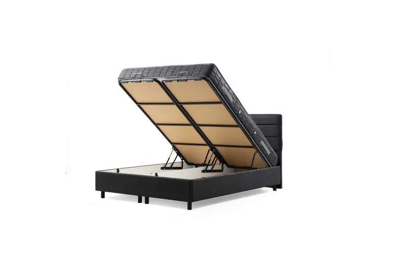 Dubbelmadrass, Bas & Huvudgavel Sonyi Set Antracit - 150 x 114 x 200 cm - Möbler - Säng - Sängram & sängstomme