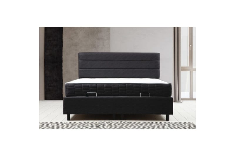 Dubbelmadrass, Bas & Huvudgavel Sonyi Set Antracit - 160 x 114 x 200 cm - Möbler - Säng - Sängram & sängstomme