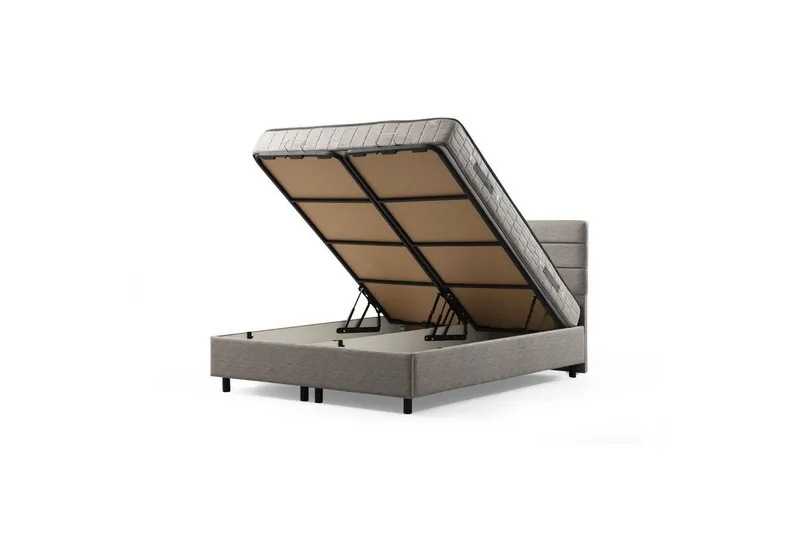 Dubbelmadrass, Bas & Huvudgavel Sonyi Set Ljusgrå - 140 x 114 x 200 cm - Möbler - Säng - Sängram & sängstomme