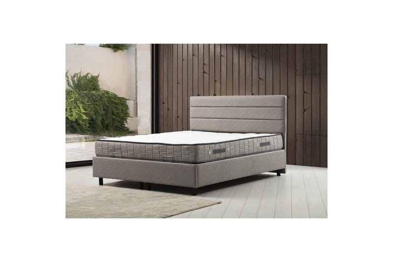 Dubbelmadrass, Bas & Huvudgavel Sonyi Set Ljusgrå - 160 x 114 x 200 cm - Möbler - Säng - Sängram & sängstomme