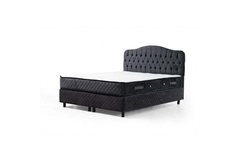 Dubbelmadrass, Bas & Huvudgavel Subato Set (140 x 125 x 200 cm) Antracit - Antracit - Möbler - Säng - Komplett sängpaket