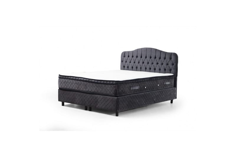 Dubbelmadrass, Bas & Huvudgavel Subato Set Antracit - 140 x 125 x 200 cm - Möbler - Säng - Komplett sängpaket