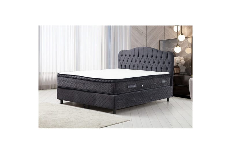 Dubbelmadrass, Bas & Huvudgavel Subato Set Antracit - 140 x 125 x 200 cm - Möbler - Säng - Komplett sängpaket