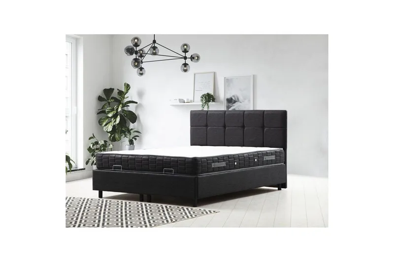 Dubbelmadrass, Bas & Huvudgavel Sudalmuni set antracit - 150 x 114 x 200 cm - Möbler - Säng - Komplett sängpaket