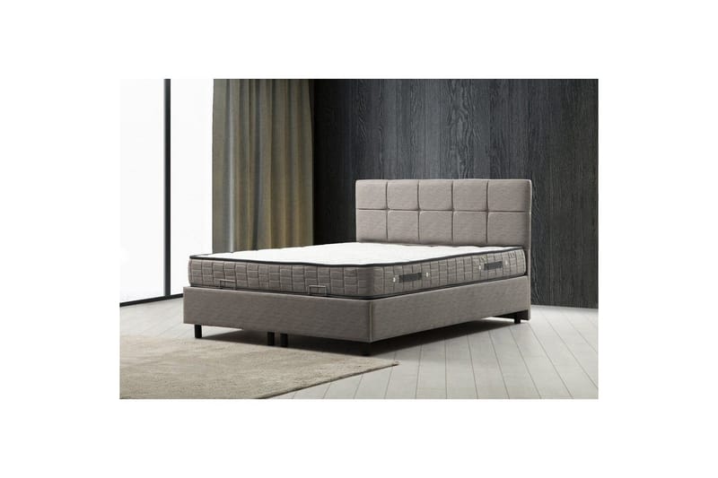 Dubbelmadrass, Bas & Huvudgavel Sudalmuni Set Ljusgrå - 150 x 107 x 204 cm - Möbler - Säng - Komplett sängpaket
