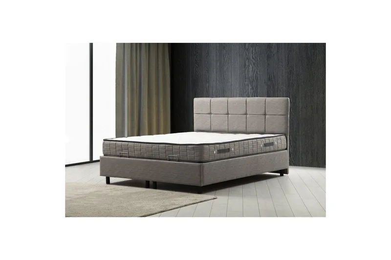 Dubbelmadrass, Bas & Huvudgavel Sudalmuni Set Ljusgrå - 150 x 107 x 204 cm - Möbler - Säng - Komplett sängpaket