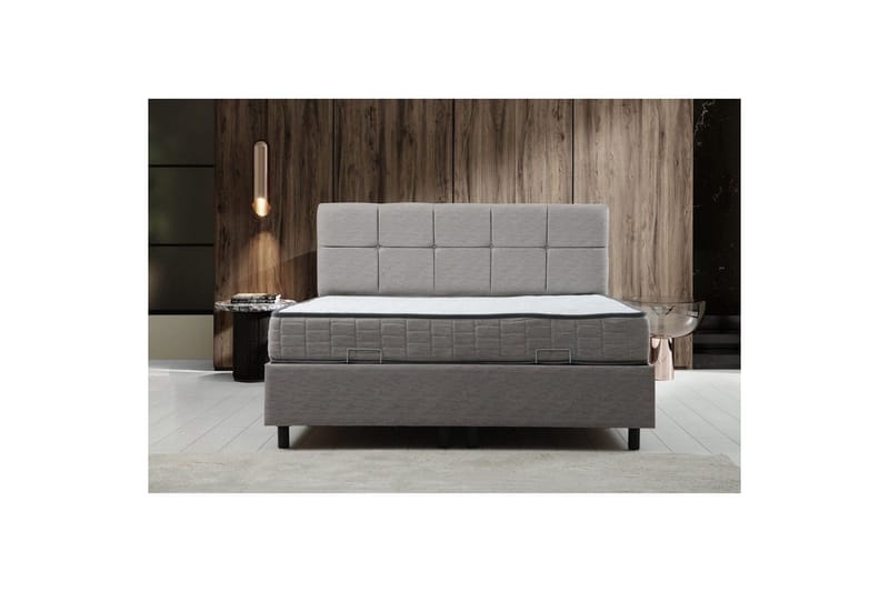 Dubbelmadrass, Bas & Huvudgavel Sudalmuni Set Ljusgrå - 150 x 107 x 204 cm - Möbler - Säng - Komplett sängpaket