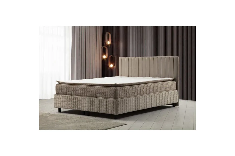 Dubbelmadrass, Bas & Huvudgavel Sudamal Set Brun - 150 x 114 x 200 cm - Möbler - Säng - Komplett sängpaket