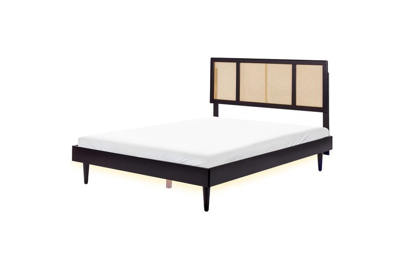 Dubbelsäng Auray med LED-belysning Svart-Ljust Trä, 160x200 cm - Svart-Ljust Trä, 160x200 cm - Möbler - Säng - Sängram & sängstomme
