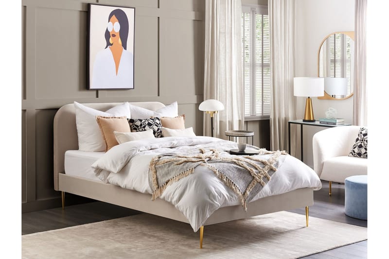 Dubbelsäng av sammet 140 x 200 Beige FLAYAT - Möbler - Säng - Sängram & sängstomme