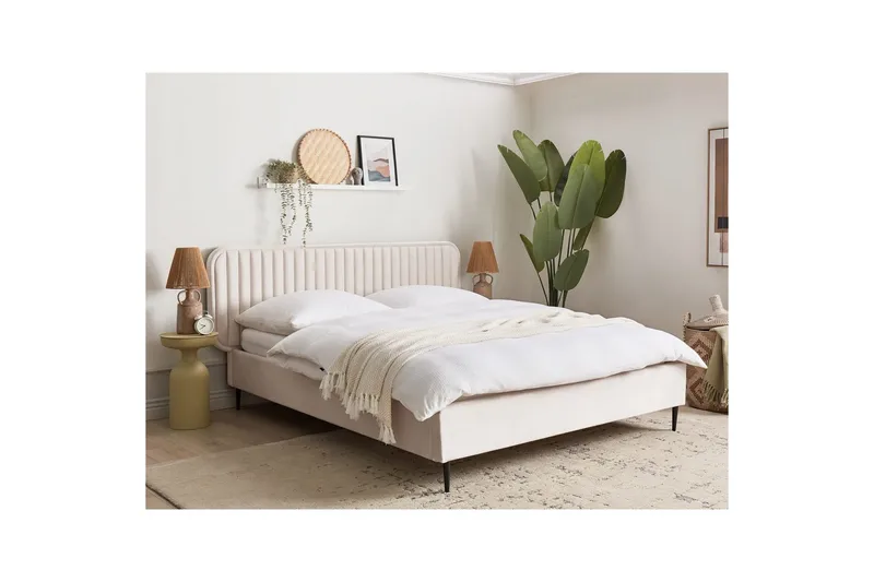 Dubbelsäng Brin med lamellram Beige-Svart, 160x200 cm - Beige-Svart, 160x200 cm - Möbler - Säng - Sängram & sängstomme