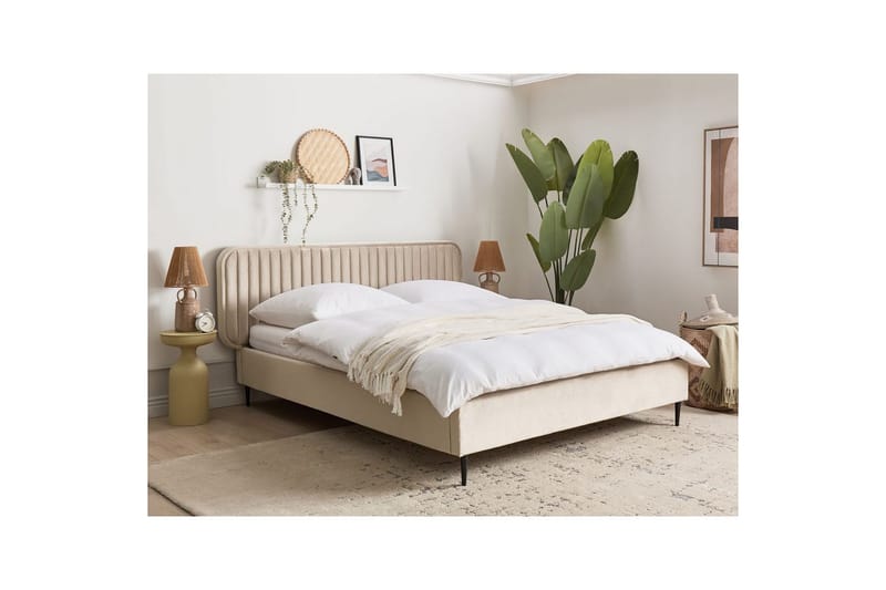 Dubbelsäng Brin med lamellram Taupe-Svart, 160x200 cm - Taupe-Svart, 160x200 cm - Möbler - Säng - Sängram & sängstomme