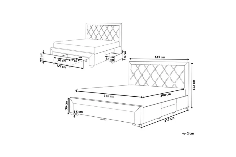 Dubbelsäng Lievin med förvaring 140x200 cm - 140x200 cm - Möbler - Säng - Sängram & sängstomme