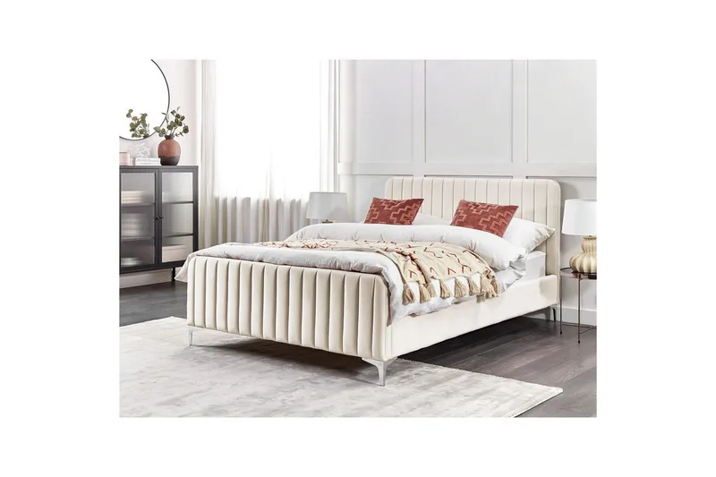Dubbelsäng Lunan med lamellram Beige-Silver, 140x200 cm - Beige-Silver, 140x200 cm - Möbler - Säng - Sängram & sängstomme